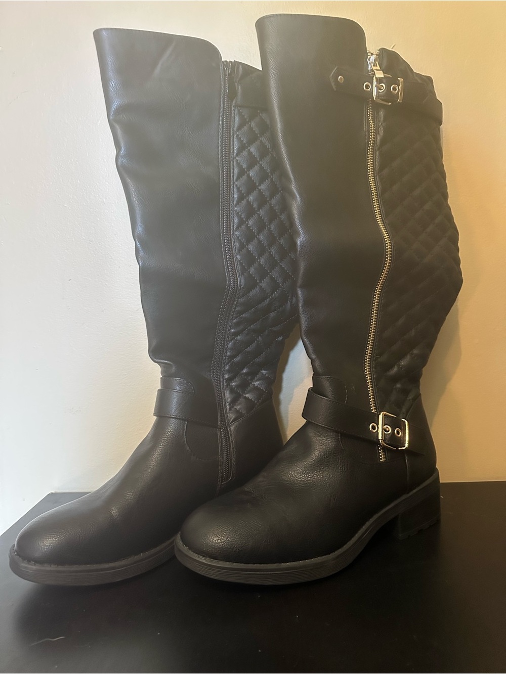 Dream Pairs Black Quilted Over-the-Knee Riding Boots with Buckle